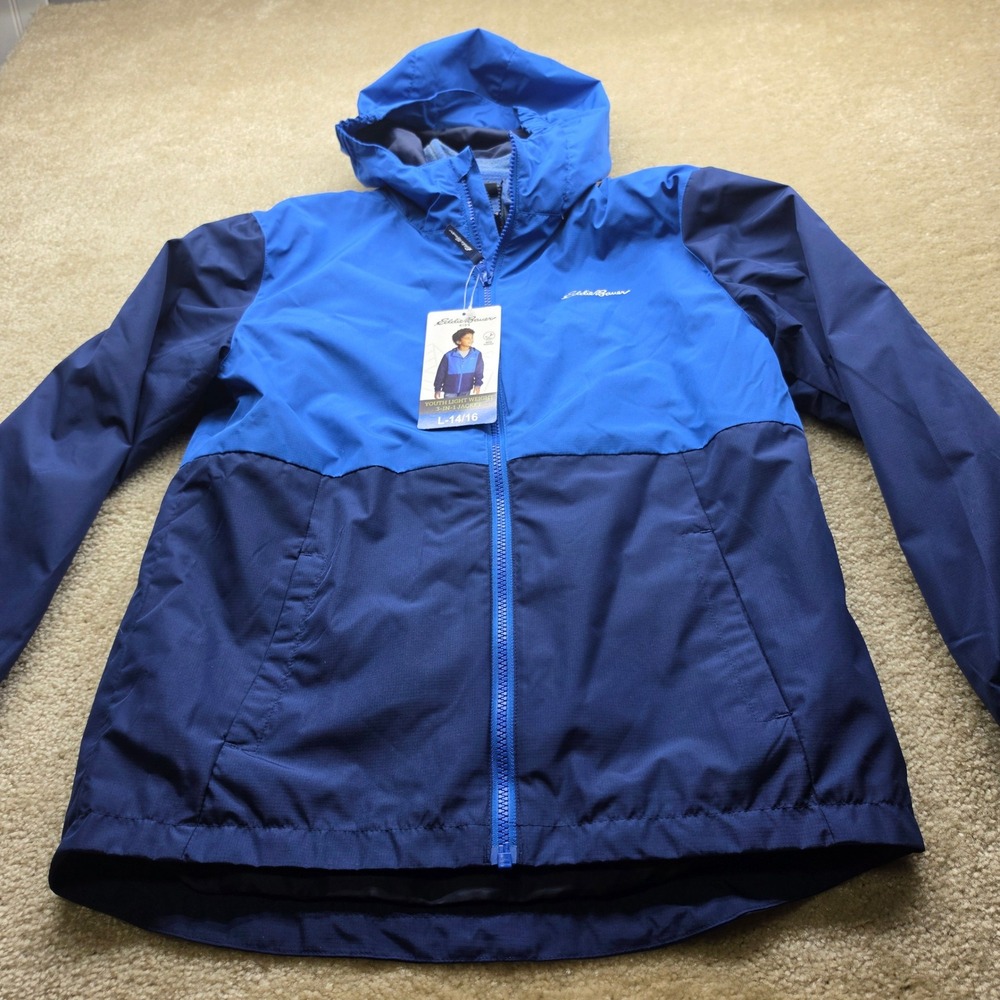 Eddie Bauer Kids Blue 3-in-1 Lightweight Jacket Hooded Fleece Liner L 14/16 NEW